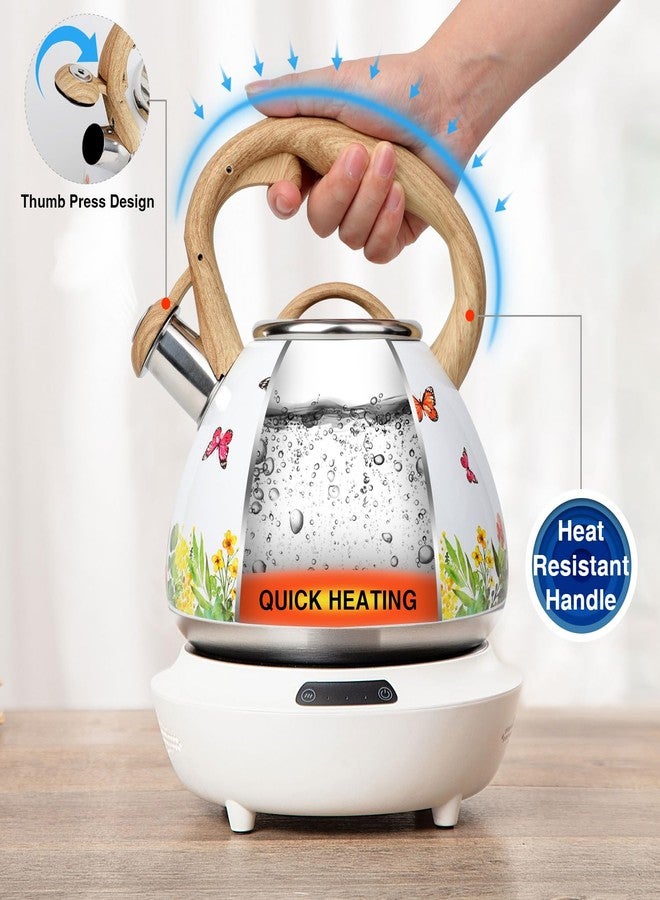 toptier Tea Kettle, Toptier Teapot Whistling Kettle with Wood Pattern Handle Loud Whistle, Food Grade Stainless Steel Tea Pot for Stovetops Induction Water Kettle, 2.7-Quart Butterfly - Image 3